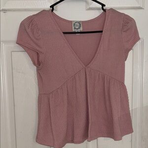 Blue Rain Pink Puff Sleeve Peplum Blouse